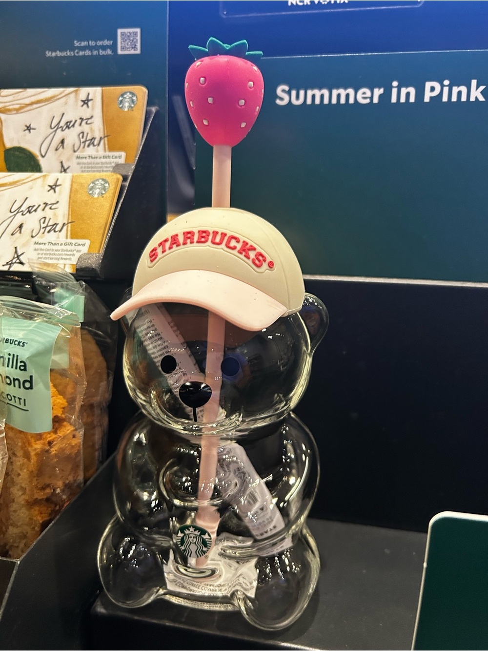 2026 Starbucks Bearista Bear Cup Strawberry Pink Baseball Hat NEW